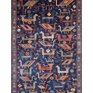 6x9 Navy Blue Tribal Rug - Afghan Gabbeh Nomadic Hand knotted wool Animal Area Rug - Bedroom Rug - Rugs for Living room  5'10"X8'9