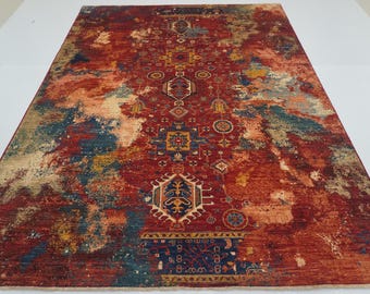 爆安セール 特大 アフガン 手織りラグ RUG 212cm X 118cm 爆安セール
