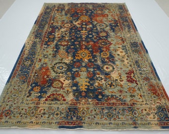 6x9 Afghan  Rug: Hand-Knotted Wool, Dark Blue