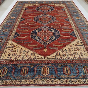 9x14 Heriz Rug - Red Persian Style Hand Knotted Veg dyes Wool Area Rug - Rugs for Living Room - rugs for Bedroom - Oriental rug