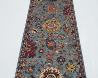 10 ft Blue Bidjar runner Rug - Afghan Hand knotted Veg dyes wool traditional Oriental runner rug - Hallway runner - Kitchen Runner - 2&#39;6x9&#39;9
