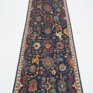 10 ft Navy Blue Bidjar Runner Rug - Afghan Persian Style Hand knotted Wool Boho Runner Rug - Hallway Runner - Kitchen runner - 2&#39;7&quot;x9&#39;9&quot;