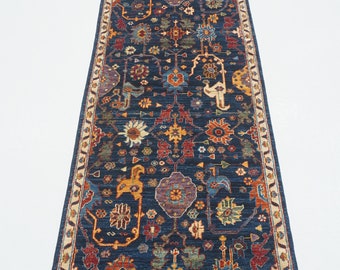 10 ft Navy Blue Bidjar Runner Rug - Afghan Persian Style Hand knotted Wool Boho Runner Rug - Hallway Runner - Kitchen runner - 2&#39;7&quot;x9&#39;9&quot;