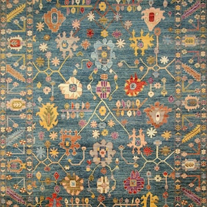 10x14 Green Turkish Oushak Area rug - Hand knotted Wool Veg dyes Large Oriental Rug - Rugs for Living room - Bedroom rug - Green Carpet