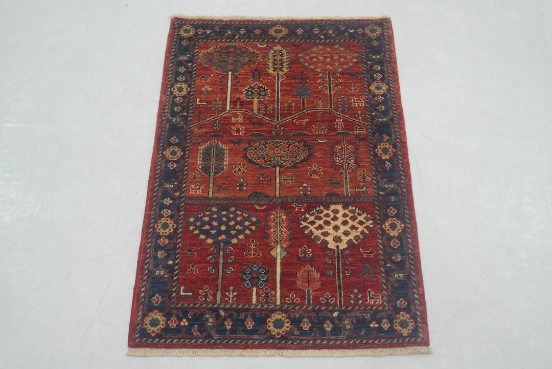 Red Afghan Gabbeh Rug: Hand Knotted Wool Tree of Life Rug (2'8"x3'11 ...