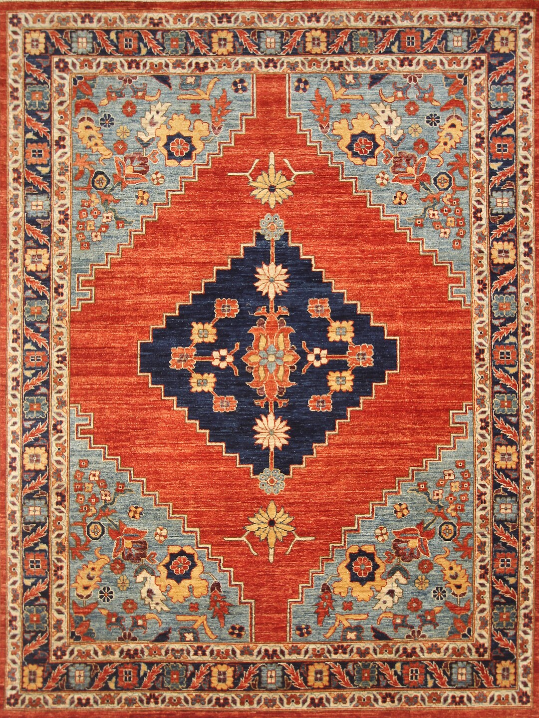 8x10 Heriz Area Rug Red Blue Persian Style Hand Knotted Wool Etsy