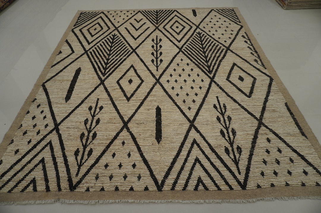 9x10 Beige Berber Area Rug Hand knotted Moroccan Thick Wooly Veg dye rug - Scandinavian Beni Ourain rug - Rug for living room