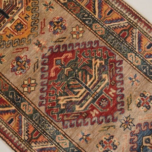 9 Ft Kazak Runner Rug - Natural Gray Kazak Caucasian Afghan Hand knotted Veg dye Wool Hallway runner Rug - Entryway runner - Kitchen runner