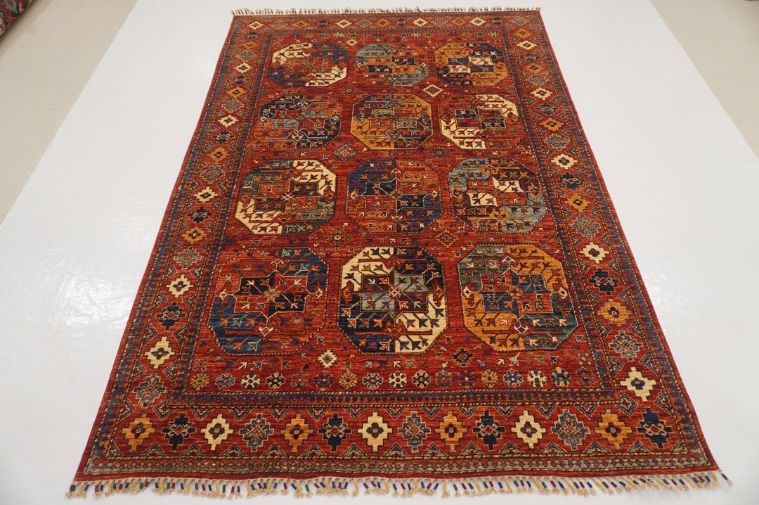 6x9 Red Ersari Area Rug Turkmen Afghan Veg Dyes Hand Knotted Wool ...