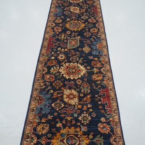13 ft Navy Blue Bidjar Runner Rug - Afghan hand knotted Veg Dyes Wool Oriental Runner Rug - Hallway Runner - Long runner rug  - 2&#39;7x13&#39;3
