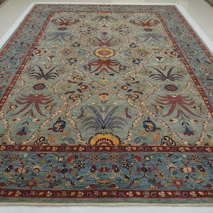 10x14 Blue Serapi Area Rug - Fine Ferahi Wool Afghan Hand knotted Oriental Rug - Rugs for living room - Bedroom rug - Blue Carpet 9&#39;9x13&#39;7