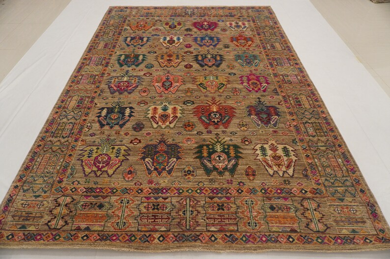 7x10 Gray Oriental Area Rug Afghan Persian Style Natural Dye Hand