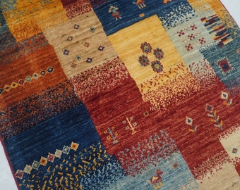 Hand Knotted Wool Gabbeh Rug: Multicolor Tribal Accent Rug (2'7x4'0)