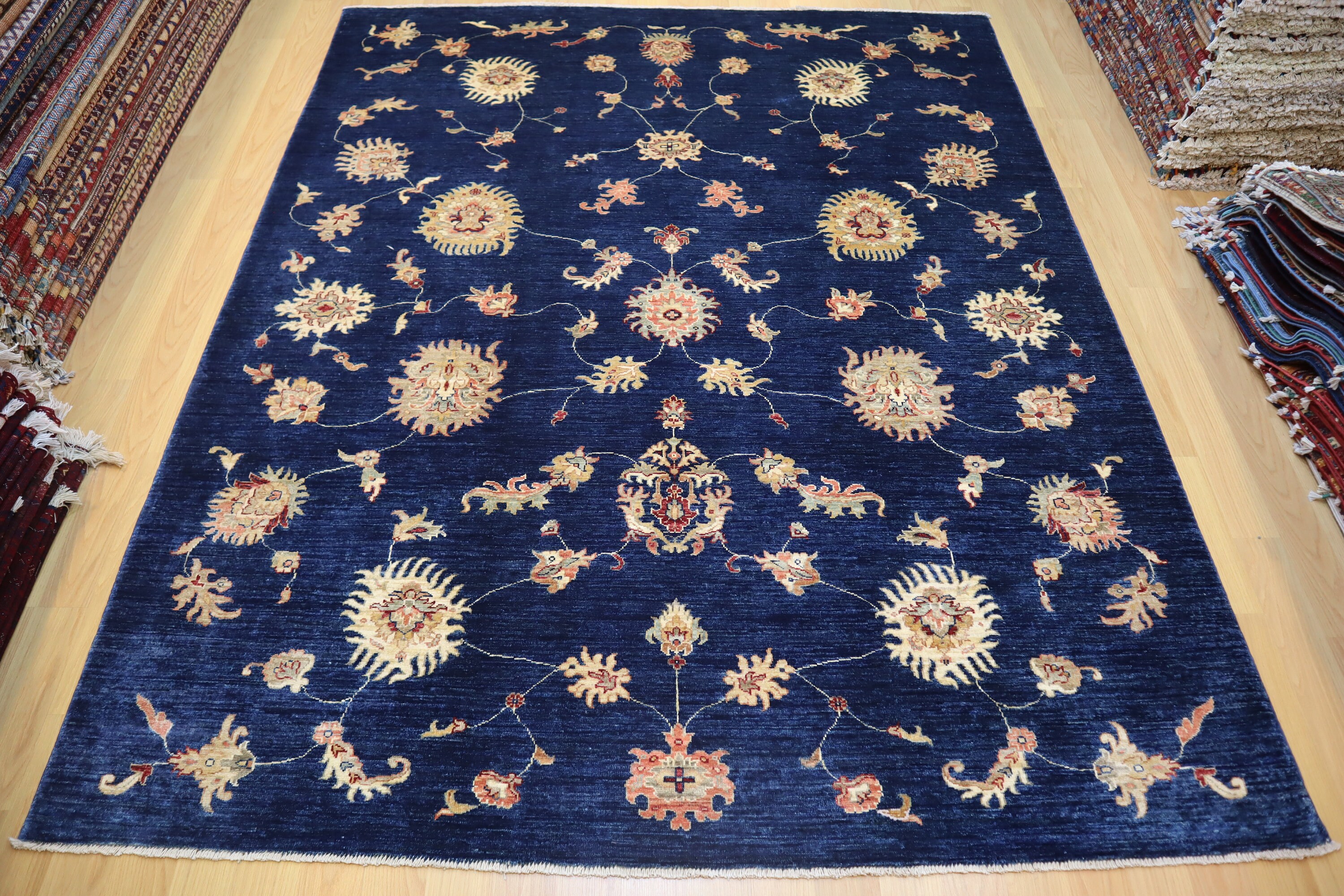 Navy Blue 7x8 Turkish Oushak Rug Hand Knotted Wool Area Rug Etsy