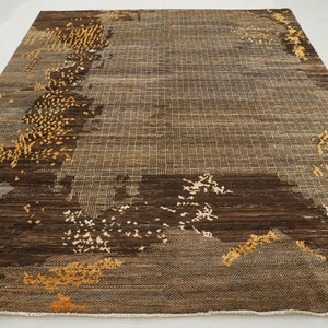 8x10 Brown Modern Area Rug - Afghan Hand knotted Veg dyes wool Abstract rug - Rugs for Living room - Rugs for Bedroom - 8&#39;2x9&#39;6