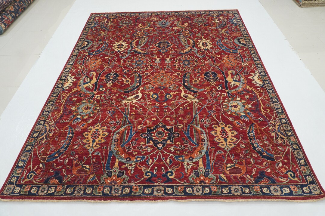 8x10 Red Bird Area Rug Afghan Qashqai Hand Knotted Wool Tribal Oriental ...