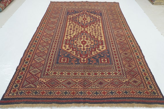 Vintage Afghan Maleki Kilim Rug: 6x9 Beige Red Handwoven Wool - Etsy