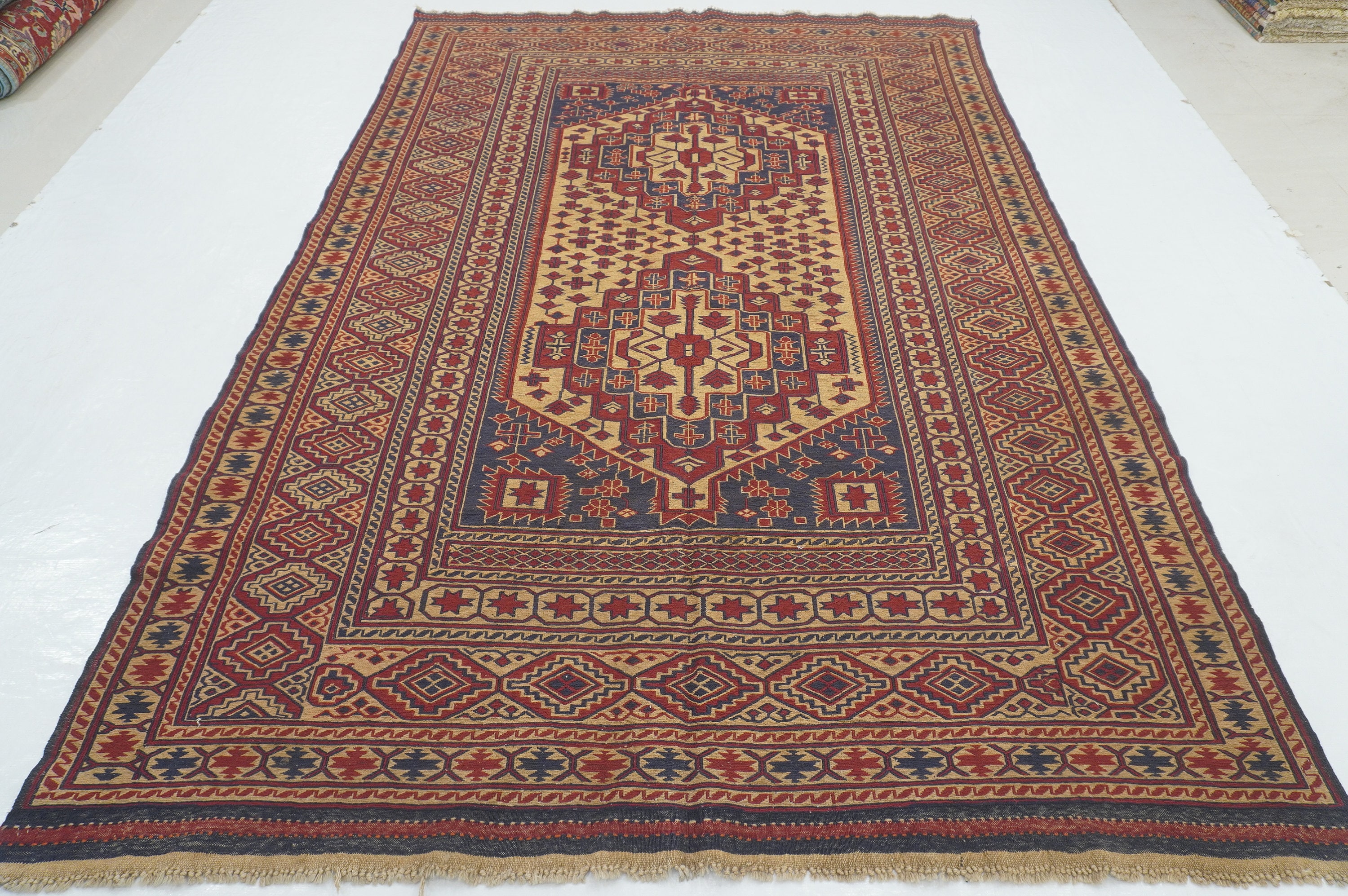 Vintage Afghan Maleki Kilim Rug: 6x9 Beige Red Handwoven Wool - Etsy