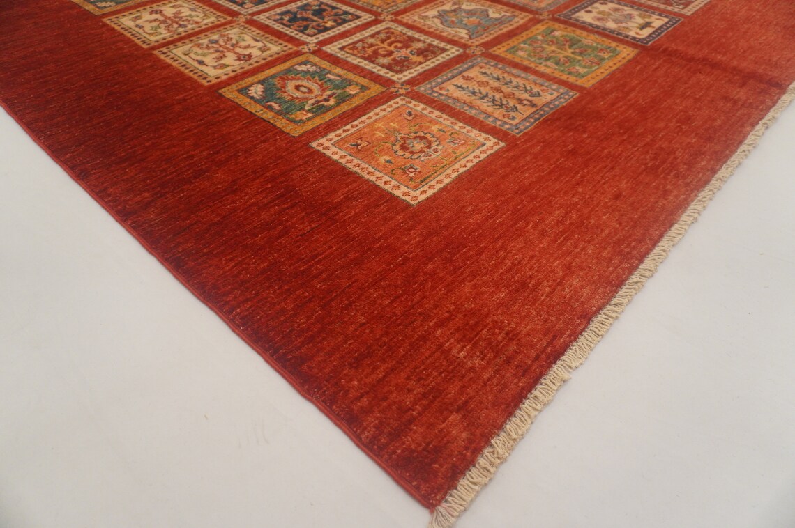 7x7 Square Area Rug Red Persian Style Hand knotted Wool Rug Etsy