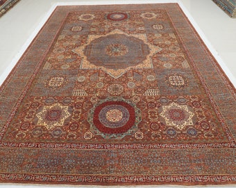 10x14 Brown Mamluk Area Rug: Hand Knotted Wool Medallion Rug (9'10"x13'10")
