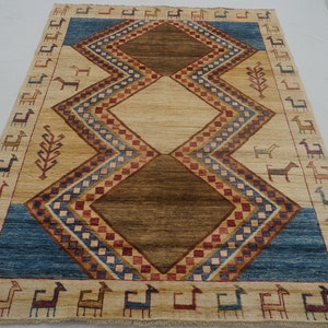 6x8 Tribal Gabbeh Area Rug - Beige Afghan Hand knotted Thick wooly Natural Dye rug - Rugs for kids room - Living room rug & Bedroom rug