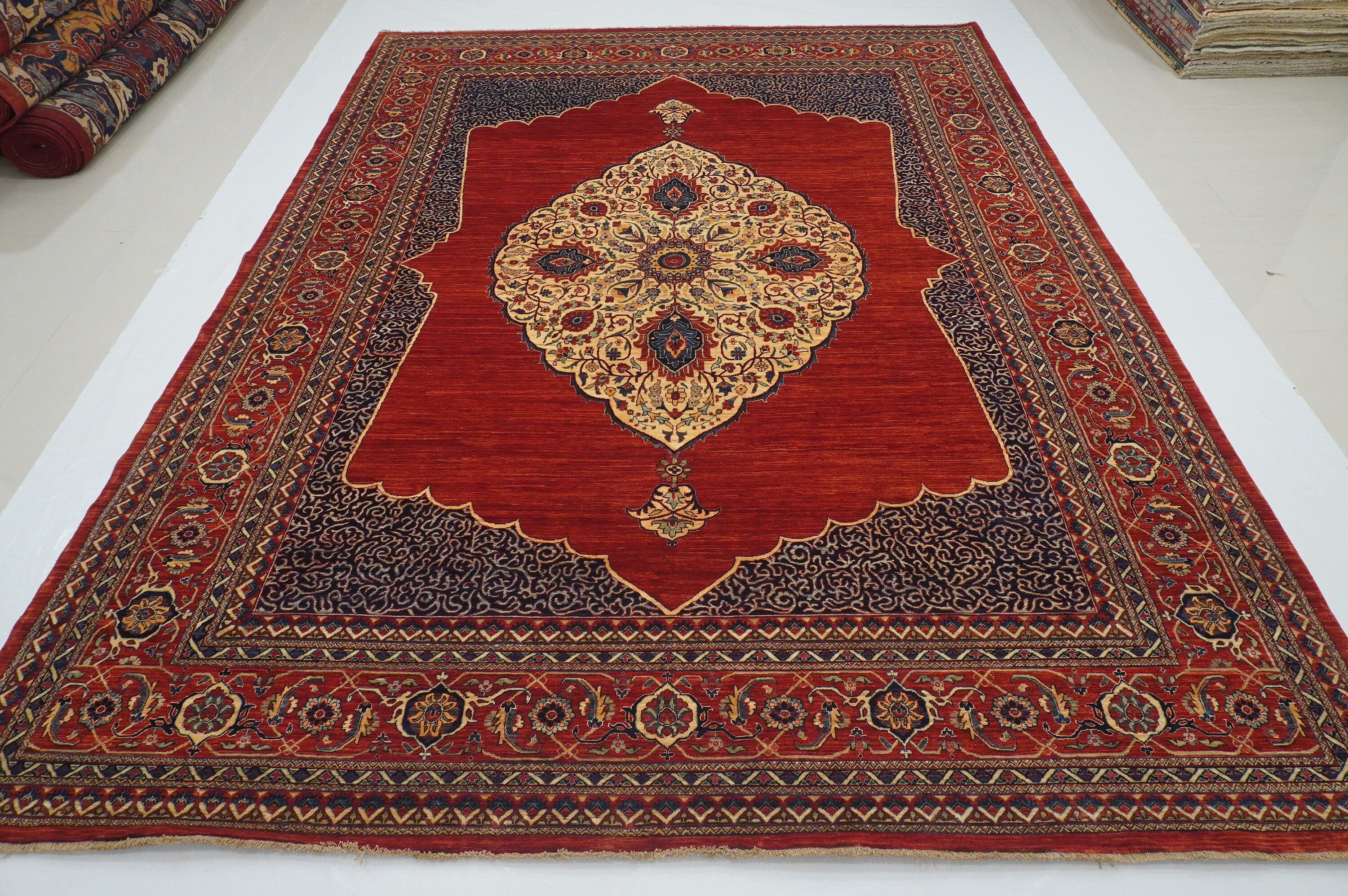 Alfombra Heriz de 23 x 36 cm - Alfombra afgana de lana teñida a mano, de alta calidad, color rojo intenso - Alfombras para dormitorio - Alfombras para sala de estar - Alfombra medallón