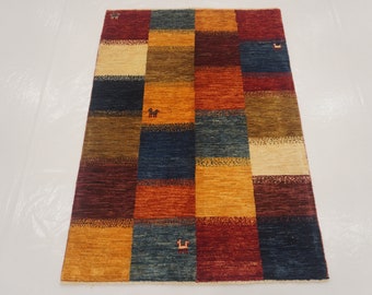 Hand Knotted Gabbeh Wool Area Rug: 3x5 Multicolor