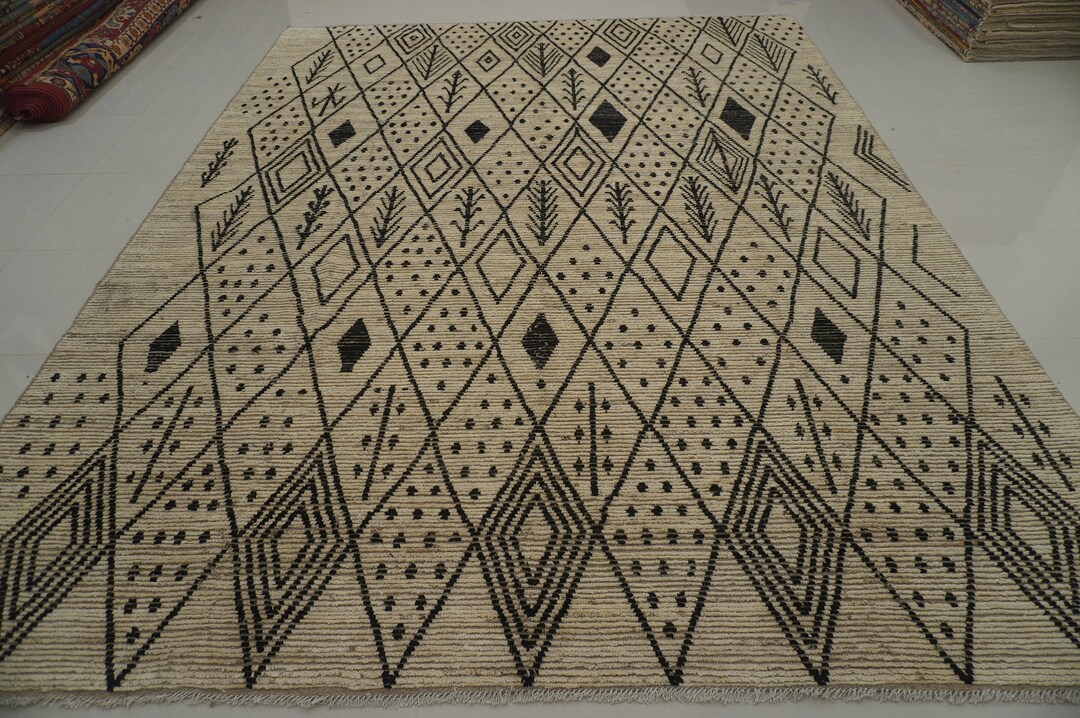 10x14 Beige Moroccan Area Rug - Berber Hand Knotted Thick Wooly Veg Dye ...