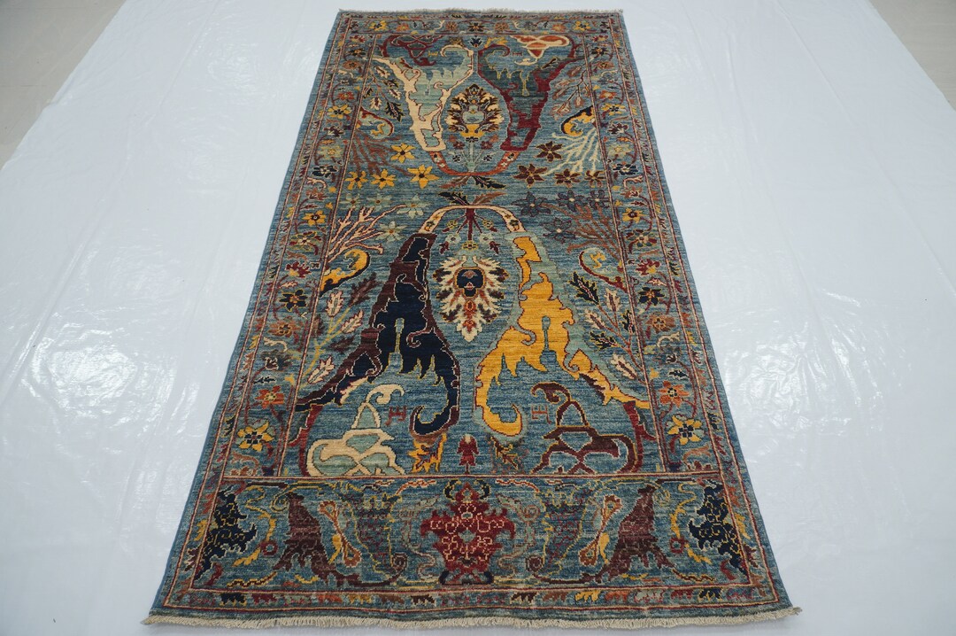 4x8 Blue Runner Rug: Afghan Hand-knotted Wool Oriental Rug - Etsy