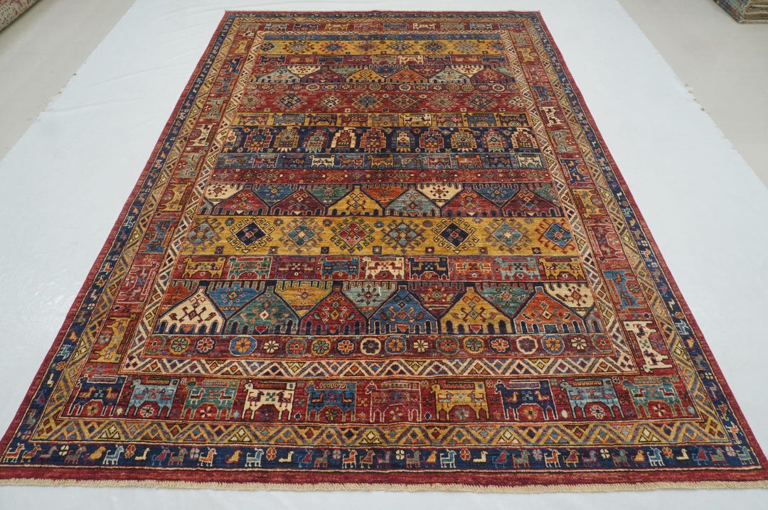 7x10 Red Animal Tribal Gabbeh Rug Afghan Hand Knotted Veg Dye Wool Rug ...