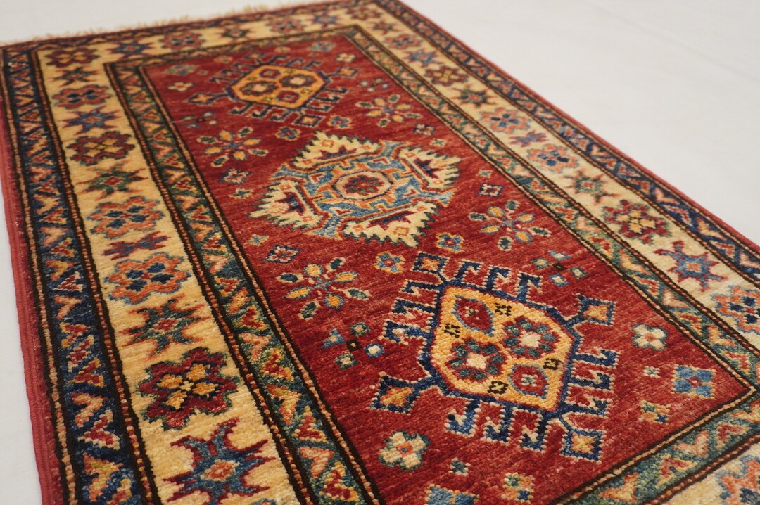 Red 2x3 Kazak Area Rug Afghan Hand Knotted Rug Kitchen Rug Decorative