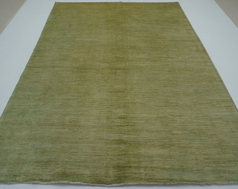 7x10 Vintage Overdyed Gabbeh Rug: Muted Green Hand-Knotted Wool