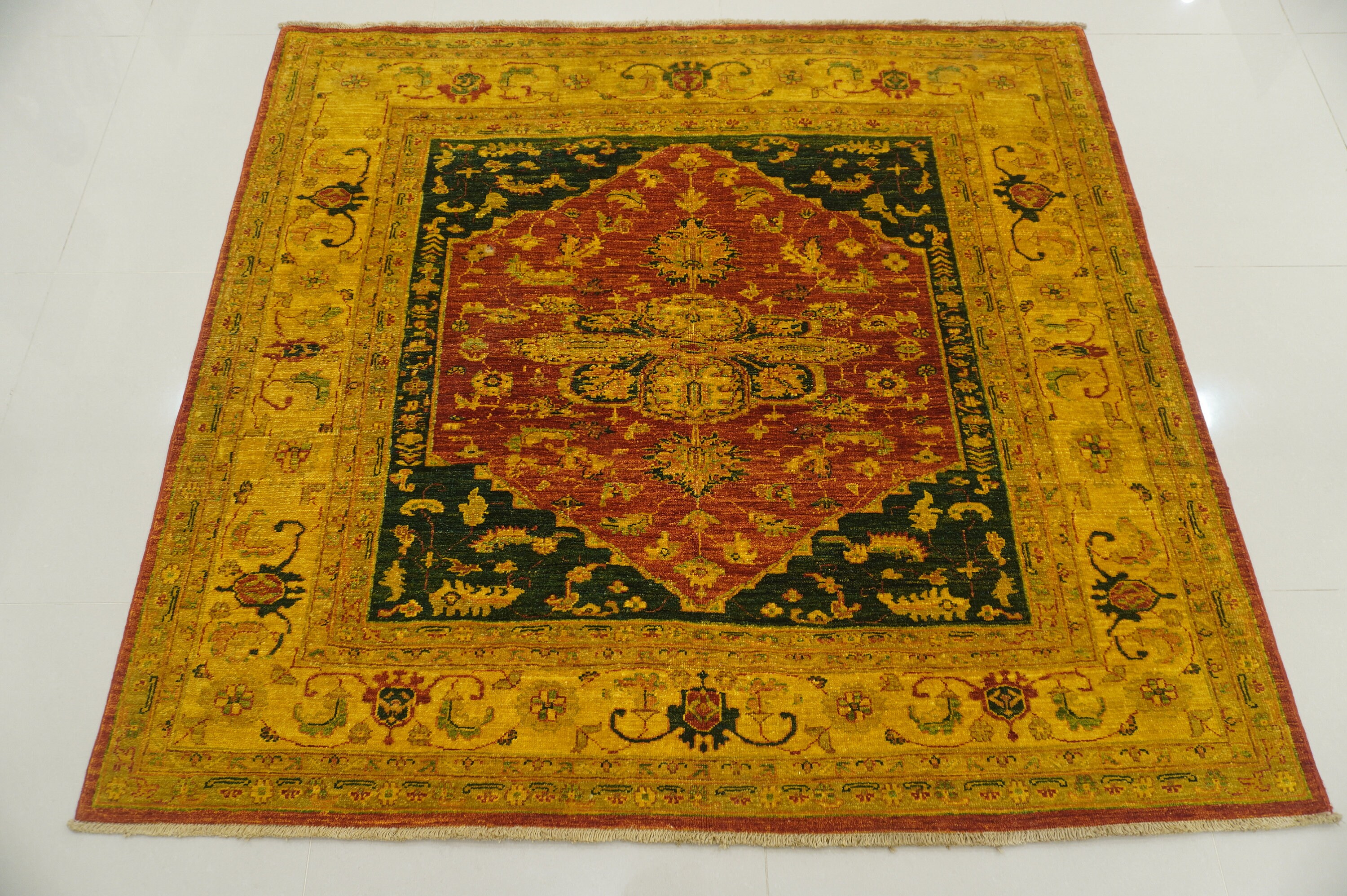 5x5 Square Overdyed Rug Afghan Hand Knotted Wool Area Rug Etsy