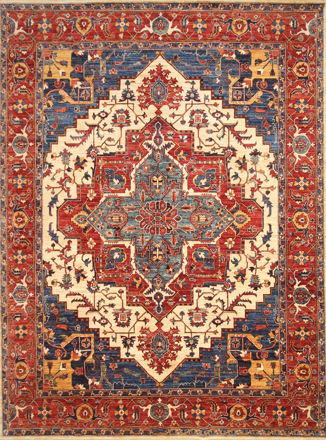 9x12 Heriz Area Rug Beige Red Persian Style Afghan Hand Etsy