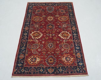 3x5 Red Oriental Rug: Hand Knotted Afghan Wool Area Rug