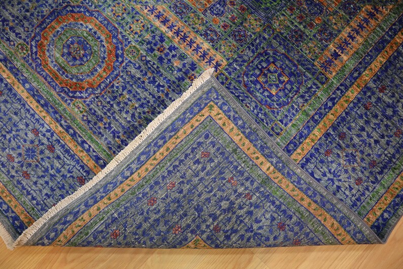 6x8 Gray Blue Mamluk Area Rug Turkish Hand Knotted Veg Dye Wool