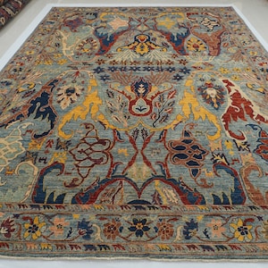 Tappeto Bidjar blu 10x14 - Tappeto in stile persiano annodato a mano in lana filata a mano tinto in modo naturale - Tappeto per soggiorno - Tappeto orientale - Tappeto per camera da letto