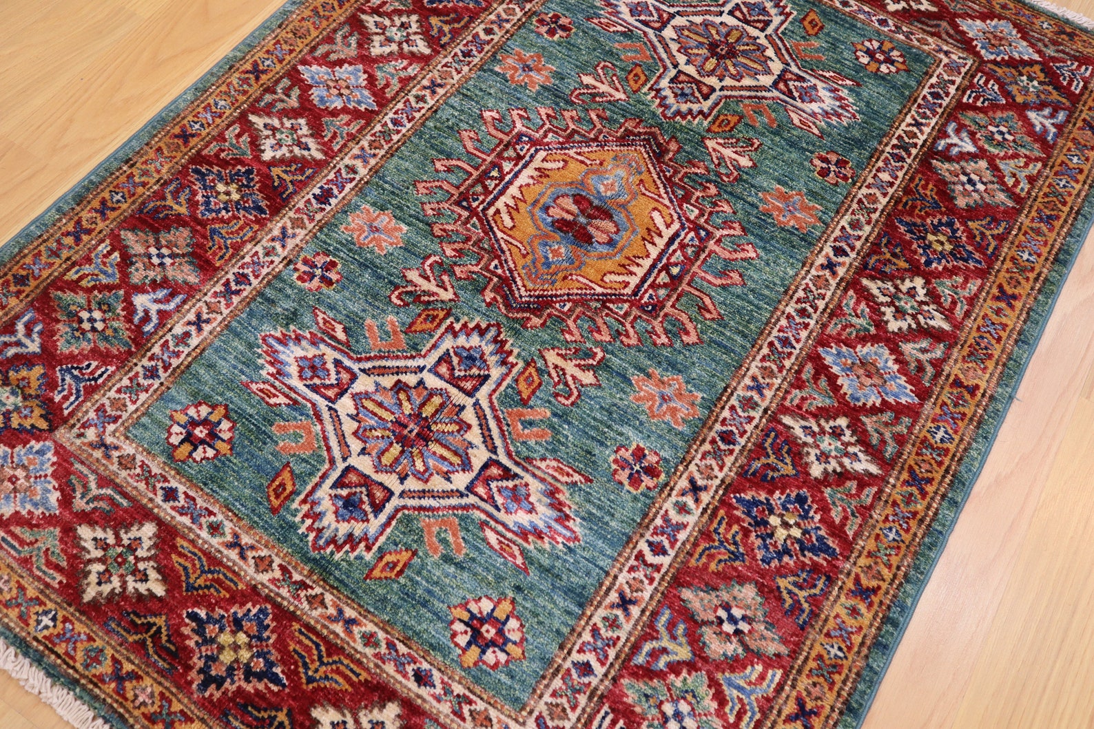 Grüner 3x4 Tribal Teppich Kasak Afghan handgeknüpfter | Etsy