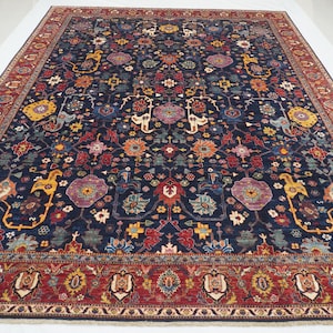 9x12 Navy Blue Bidjar Area Rug - Afghan Hand knotted Wool Veg dye Boho Oriental Rug - Rug for living room - Bedroom Rug - 9'x11'8"