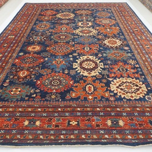 10x14 Navy Blue Afghan Baluch Rug - Persian Style Hand knotted Wool Oriental Area Rug - Rugs for living room - Bedroom rug - Geometric rug