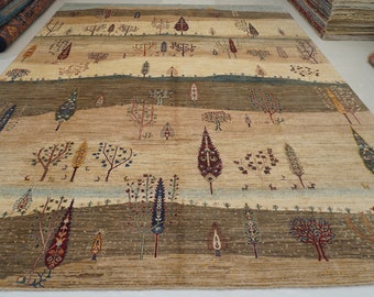 12x15 Taupe Brown Gray Gabbeh Rug - Tribal landscape Afghan Hand knotted Oversize Rug - Rugs for living room - Bedroom rug - 11'10"x14'10"