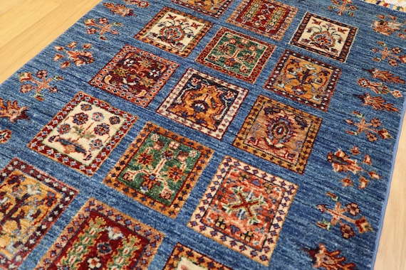 Small 3x4 Bakhtiar Rug Blue Afghan Hand Knotted Wool Area Rug