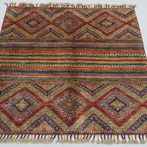 3x3 Red Tribal Square Area Rug - Afghan Hand knotted Veg dyes Wool small carpet - Entryway Rug - bathroom rug - Door mat rug - 3&#39;3x3&#39;4
