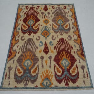 3x5 Beige Ikat Area Rug - Afghan Hand Knotted wool Boho Rug - Bedroom rug - Rugs Living Room - Entryway rug - Beige carpets - 3&#39;3&quot;x4&#39;10&quot;