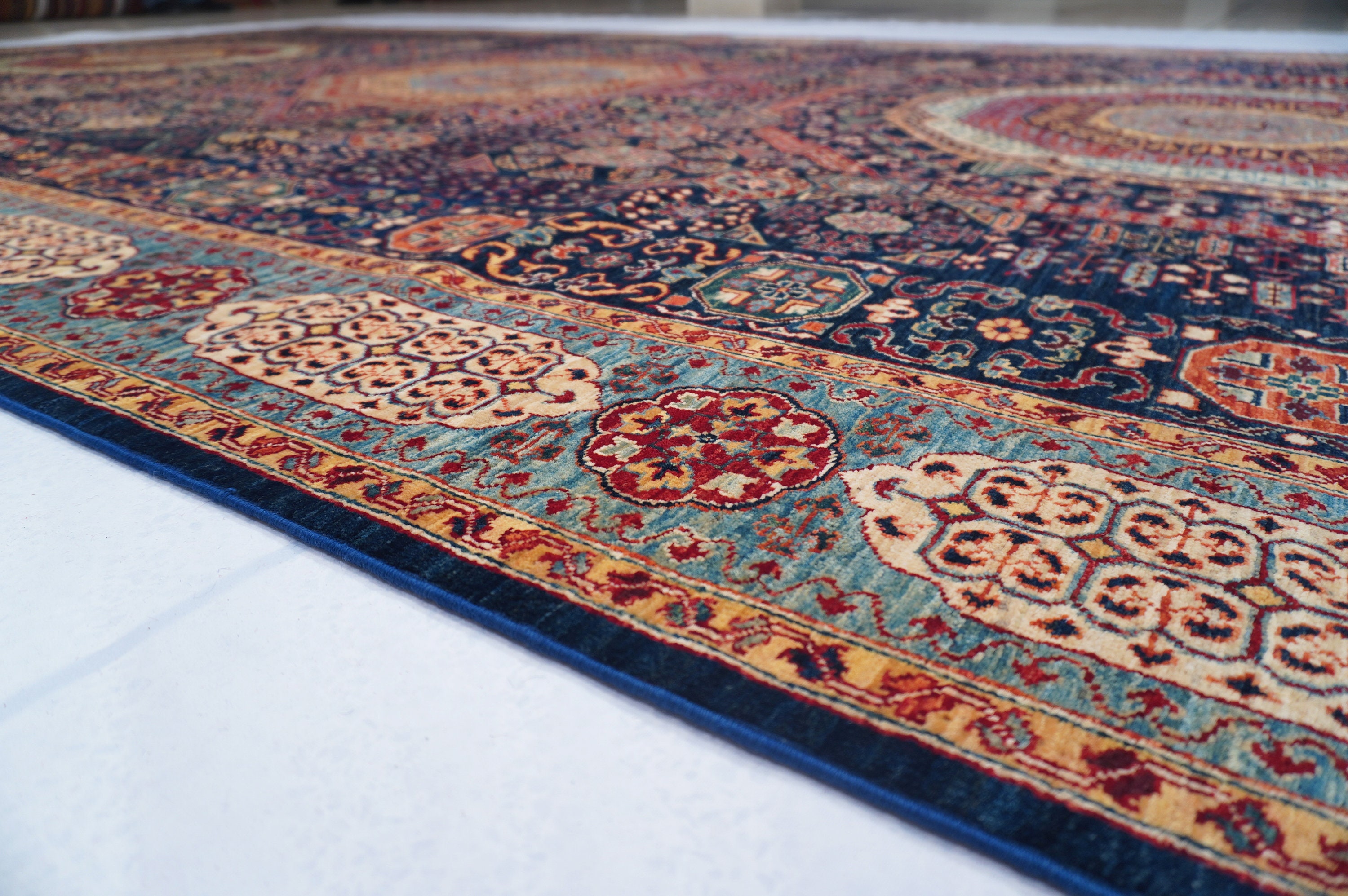 Navy Blue 8x14 Turkish Rug Mamluk Hand Knotted Wool Rug Etsy