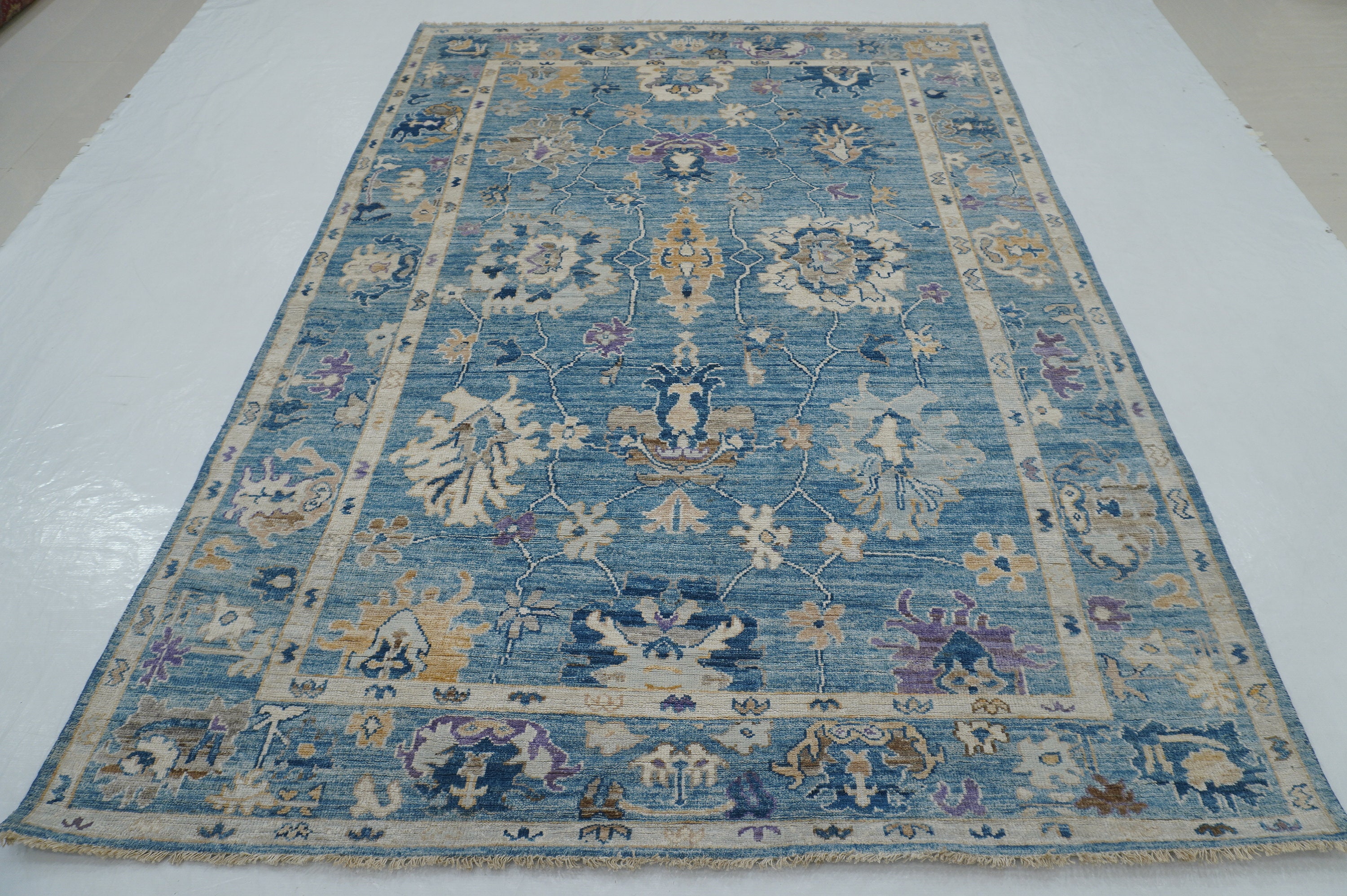 6x9 Muted blue Oushak Area Rug - Turkish Hand knotted Veg dyes Plush wool Rug - Rugs for Living Room - Bedroom Rug - 6'x8'4"