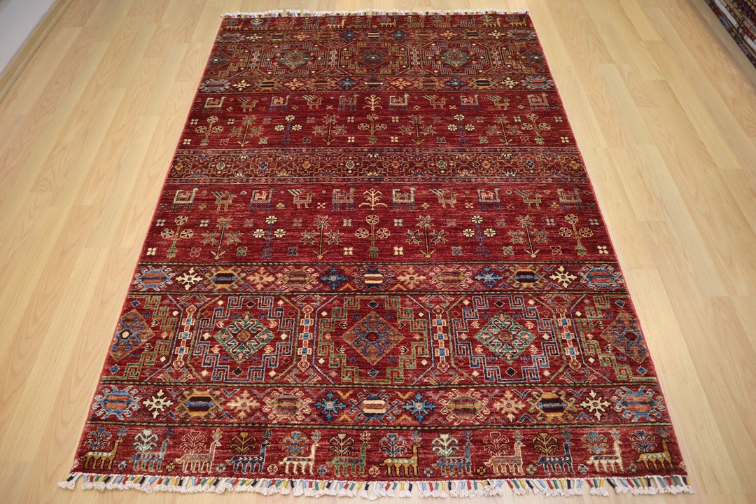 4x7 Red Tribal Gabbeh Area Rug Nomadic Persian Style Afghan Hand ...