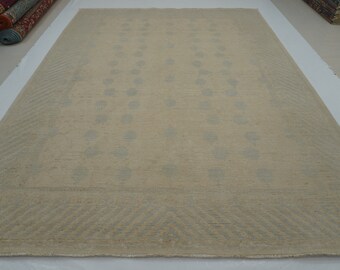 Beige Khotan Rug: 9x12 Afghan Hand-Knotted Wool Rug