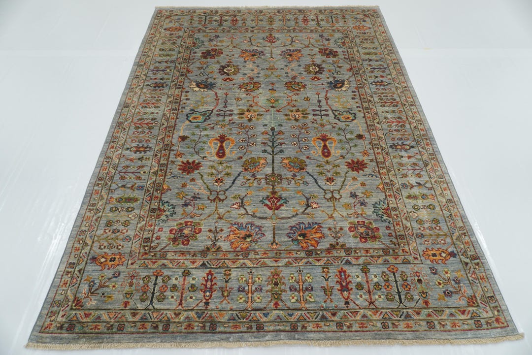 Waziri Rug 6x8 Blueish Gray Waziri Area Rug - Afghan Hand Knotted Wool Oriental ...