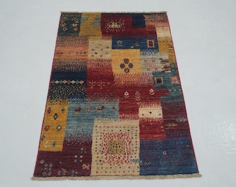 Hand Knotted Wool Gabbeh Rug – 2'6"x3'11", Multicolor Tribal Design